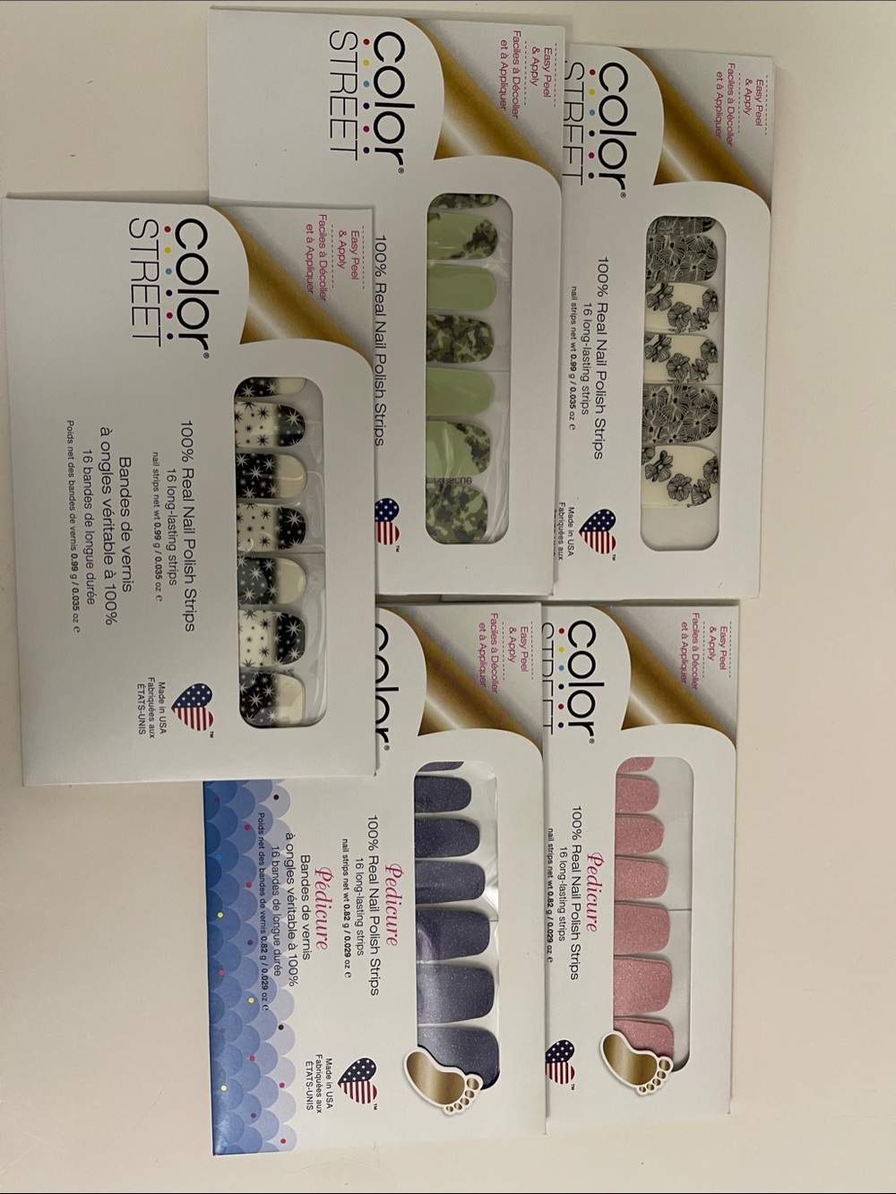 Color Street Nail Polish Strips Black, White, Green, Purple, Pink